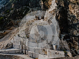 Large blocks of marble in one of the quarries near Carrara, Italy