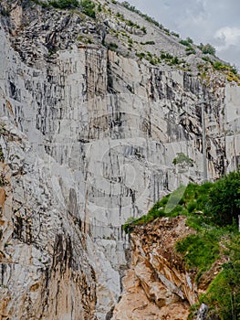 Large blocks of marble in one of the quarries near Carrara, Italy