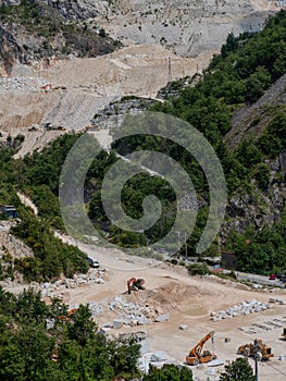 Large blocks of marble in one of the quarries near Carrara, Italy