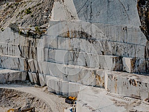 Large blocks of marble in one of the quarries near Carrara, Italy