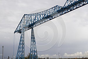 Large blue girders, Tees Transporter Bridge, Middlesbrough, England, United Kingdom, Europe