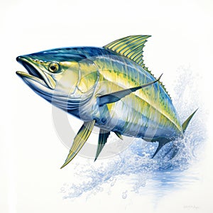 Detailed Illustration Of Blue Marlin Fish In Yellow And Green Style