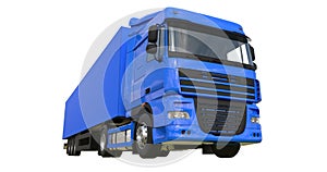 Large blue truck with a semitrailer. Template for placing graphics. 3d rendering.