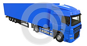 Large blue truck with a semitrailer. Template for placing graphics. 3d rendering.