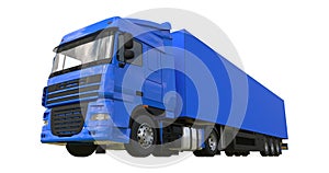 Large blue truck with a semitrailer. Template for placing graphics. 3d rendering.