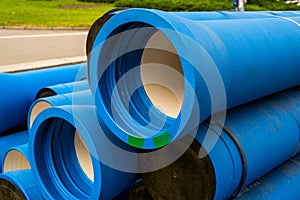 Large blue water pipes for water