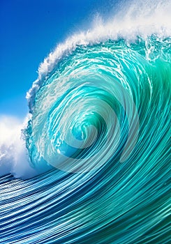 Large blue wave crashing down photo