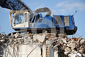 Large Blue and White Demolition Crane