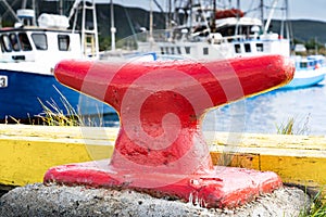 Large boat cleat used for securing fishing vessels in Heart\'s Content Newfoundland Canada