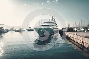 a large boat is docked at a dock in the water