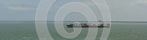 Large boat shipping sea containers, logistic cargo transport over sea