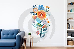 large, bold floral wall decal on a white wall