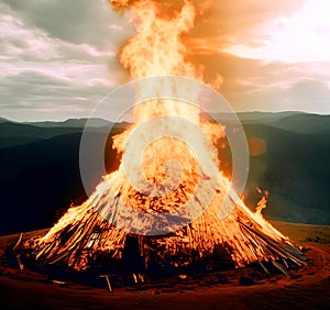 Huge Outdoor Bonfire on mountain