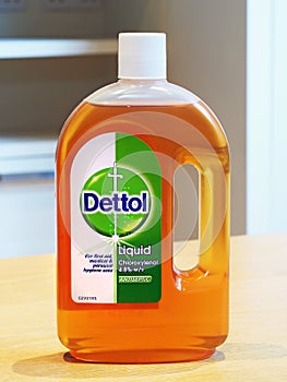 A large bottle of household Dettol disinfectant, antiseptic liquid.