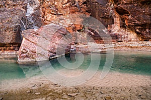 Large Boulder in the Virgin River at Zion National Park