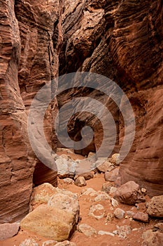 Large Boulders Fill The Floor Of Wire Pass Slot Canyon