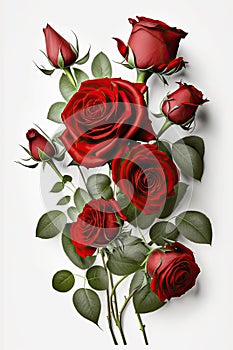 large bouquet of red roses a lot on a white background.