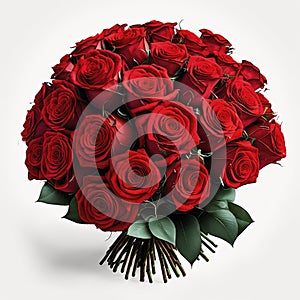 large bouquet of red roses a lot on a white background.