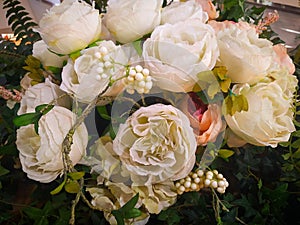 A large bouquet of white roses.  Floristics