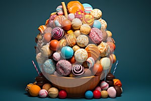 a large bowl full of assorted candies and lollipops