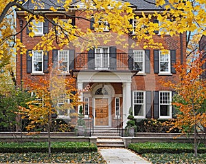 Large brick house with fall colors