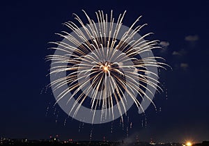 A large, bright firework explodes against
