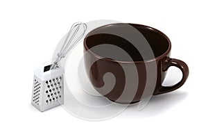 Large Brown Cappuchino Mug with Whisk and Grater