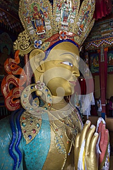 Large Buddha Statue inside a temple, Ladakh