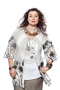 Large build caucasian woman spring summer fashion