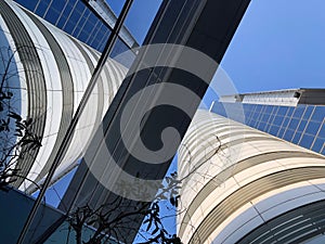 large buildings have a geometric perspective  glass curtain wall skyscraper