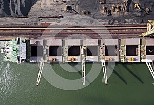 A large bulk carrier supplying iron-ore in a harbor