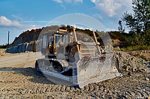 large bulldozer digging earth gravel and geology vehicle