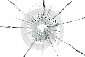 Large bullet hole in glass background