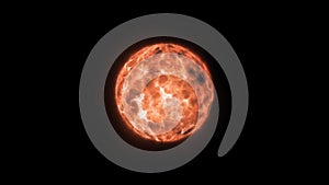 Large burning sun fireball element. 3d animation of burning sun planet in space