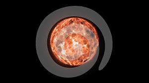 Large burning sun fireball element. 3d animation of burning sun planet in space