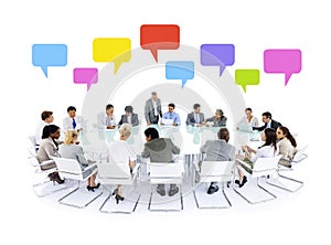 Large business meeting speech bubbles concept