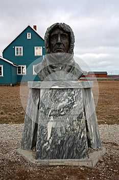 Large bust of Roald Amundsen in Ny-lesund on the island Spitsbergen, Svalbard