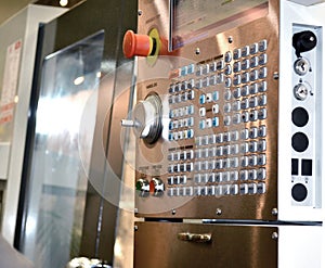 Large button on the control panel industrial machine close-up