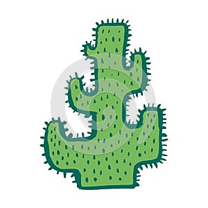 Large cactuse cartoon doodle vector illustration. Beautiful cactus vector. Strong desert plants. Icon isolated on white background