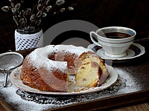 Large cake and twigs of willow