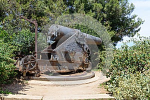 Large calibre cannon in Castell de Montjuic, Barcelona, Spain, Europe