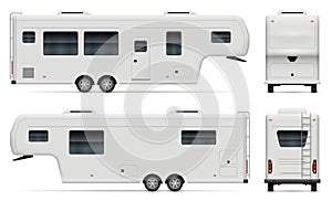 Large camping trailer vector illustration view from side, front, back