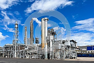 Large-capacity workshop for the production of ammonia from a petrochemical plant with copyspace. The appearance of a tubular furna