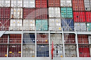 Large cargo container ship in Hamburg harbour