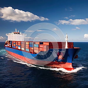 Large cargo container ship, naval logistics shipping transport infrastructure for movement of goods