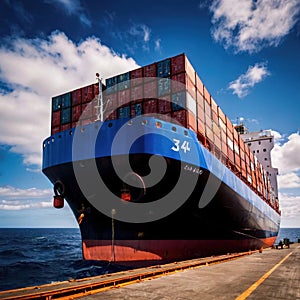 Large cargo container ship, naval logistics shipping transport infrastructure for movement of goods