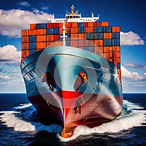 Large cargo container ship, naval logistics shipping transport infrastructure for movement of goods
