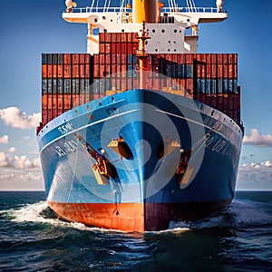 Large cargo container ship, naval logistics shipping transport infrastructure for movement of goods