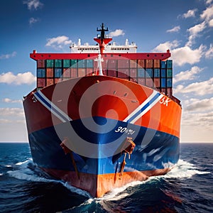 Large cargo container ship, naval logistics shipping transport infrastructure for movement of goods