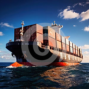 Large cargo container ship, naval logistics shipping transport infrastructure for movement of goods